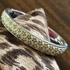 Brighton LOVES ME white gold floral hinged bangle bracelet